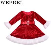 WEPBEL/рождественское платье Санта-Клауса; милое платье с длинными рукавами для девочек; костюм для папы с круглым вырезом; свободное платье с поясом