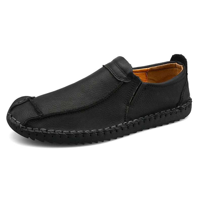Casual authentic men's shoes leather waterproof and comfortable spring and autumn quality driving shoes large size 48 - Color: black