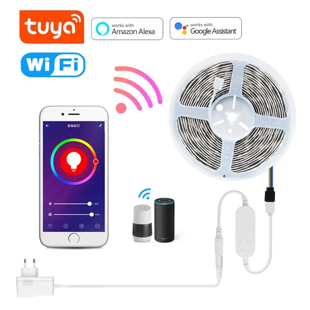 Tuya APP Control RGB LED Strip light Wireless Smart WIFI Voice Control Backlight lamp Tape Ribbon Compatible Alexa Google Home|LED Strips| - AliExpress