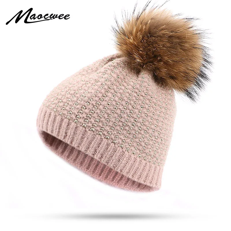 

New Pom Poms Women Winter Hats Casual Golden Thread Beanies Fashion Crochet Knitting Hat Brand Outdoor Thick Warm Female Hats