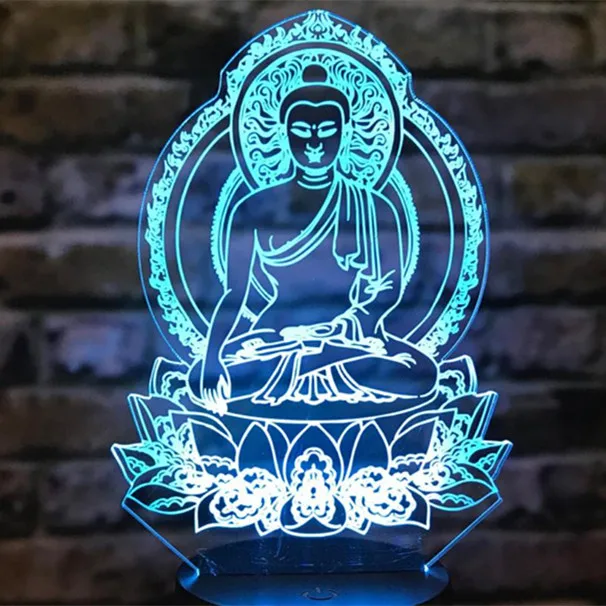 Новый Sakyamuni Будда 3D иллюзия Лампа Usb Сенсорный пульт Bluetooth динамик светодиодный