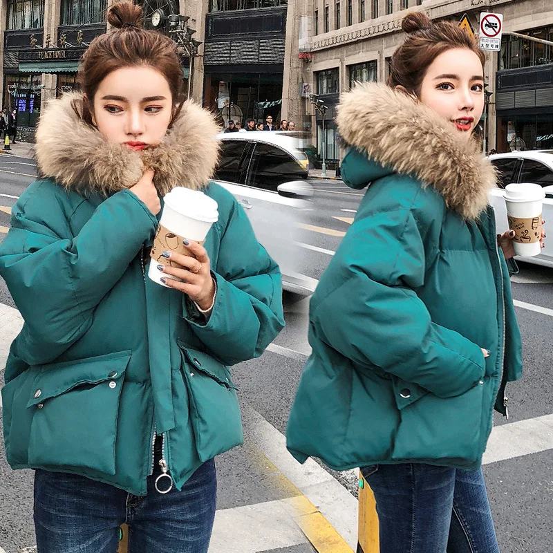 

Main Push 3-Color Hot Selling down Coat 2018 Winter New Style Korean-style Loose-Fit Versatile Large Fur Collar Cotton Coat Wome