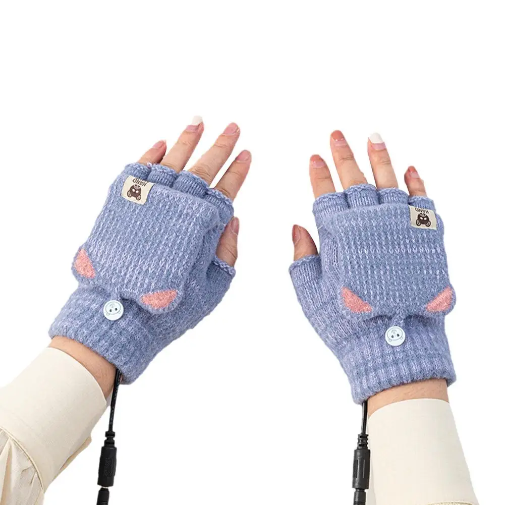 

Half-Finger Heated Gloves USB Woven Winter Warm Heating Gloves Fingerless Heating Hand Warmer Washable Knitted Gloves Women Men