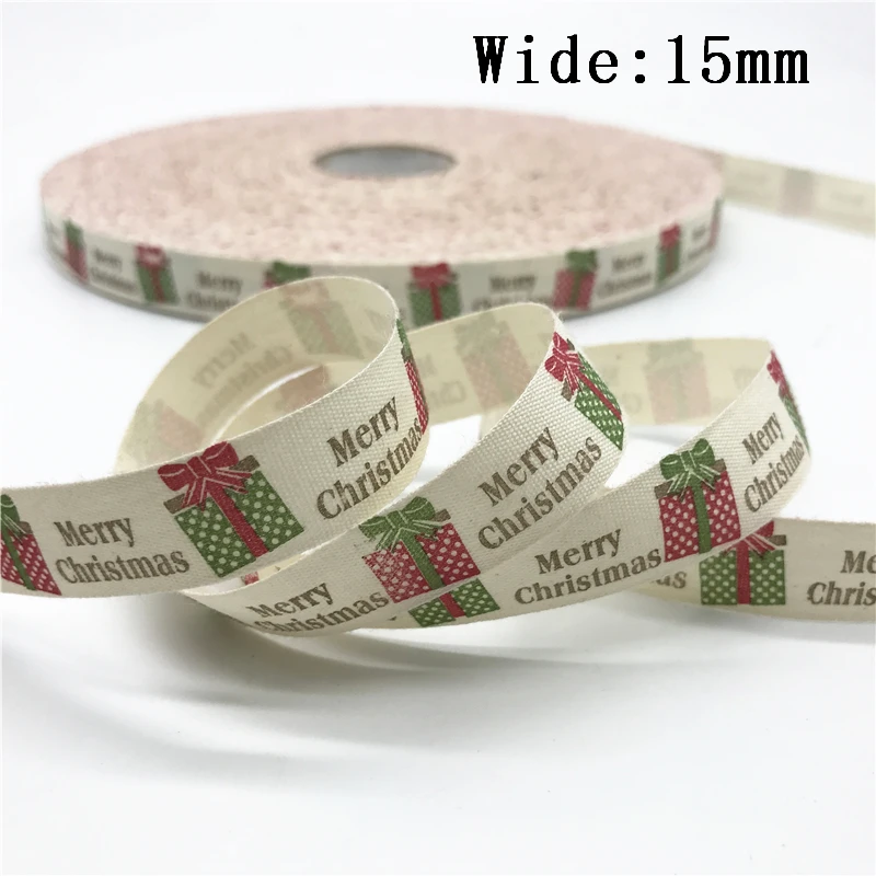 10mm 15mm 25mm 5yards Cotton Ribbon Handmade Design Printed Christmas Ribbon For Apparel Sewing Fabric DIY Christmas Decoration