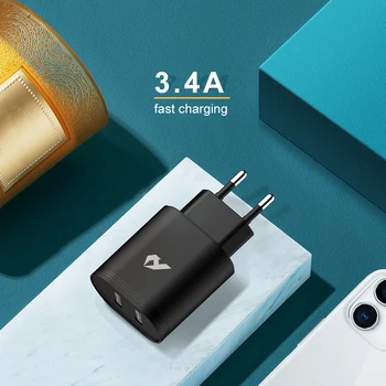 

3.4A Dual Usb Charger Adapter Wall Fast Charger 2 Ports Mobile Phone Quick Charge EU plug for Iphone 11 Samsung Xiaomi