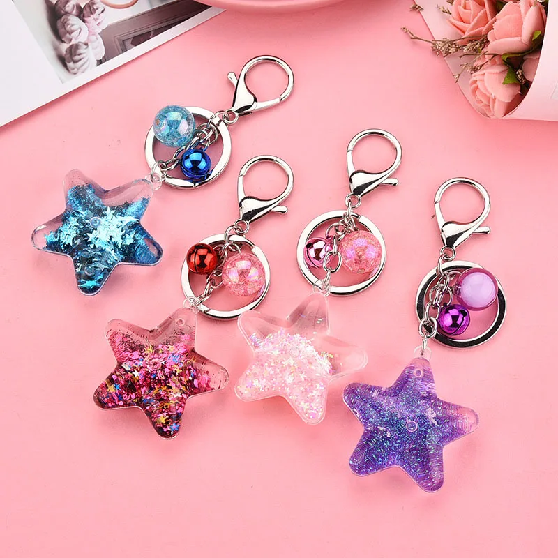 2021 Five Pointed Star Sequin Acrylic Key Chain Glitter Quicksand