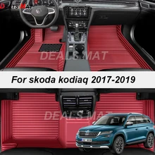 Personalizado 5 assentos de couro luxo tapetes do carro automóvel com bolsos tapete chão para skoda kodiaq 2017 2018 2019 acessórios