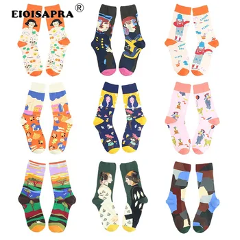

New Product Hip Hop Harajuku Couples Socks Creative Art Vintage Funny Socks Cartoon Casual Figure Breathable Autumn Winter Sox
