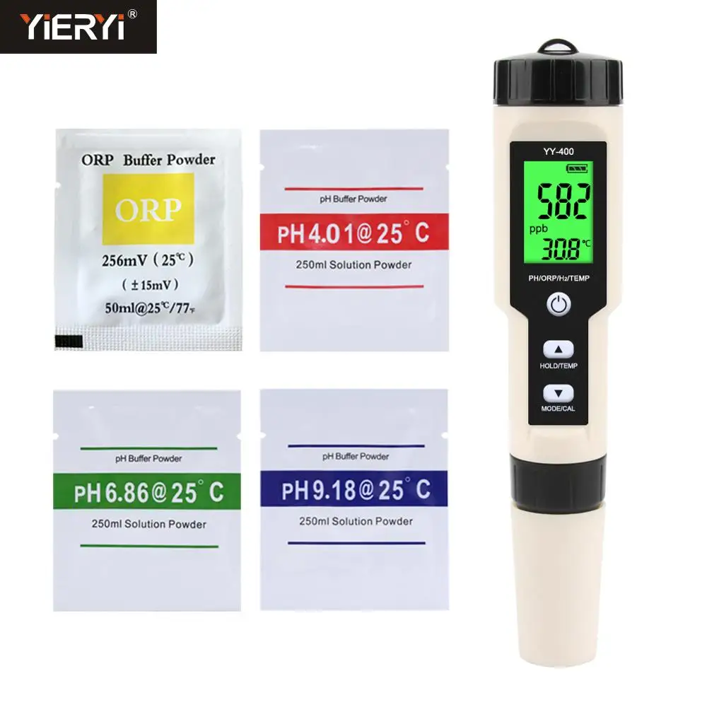 Probador de calidad del agua PH portátil Temperatura ORP H2 4 en 1 Pantalla LCD Detector de monitor digital 