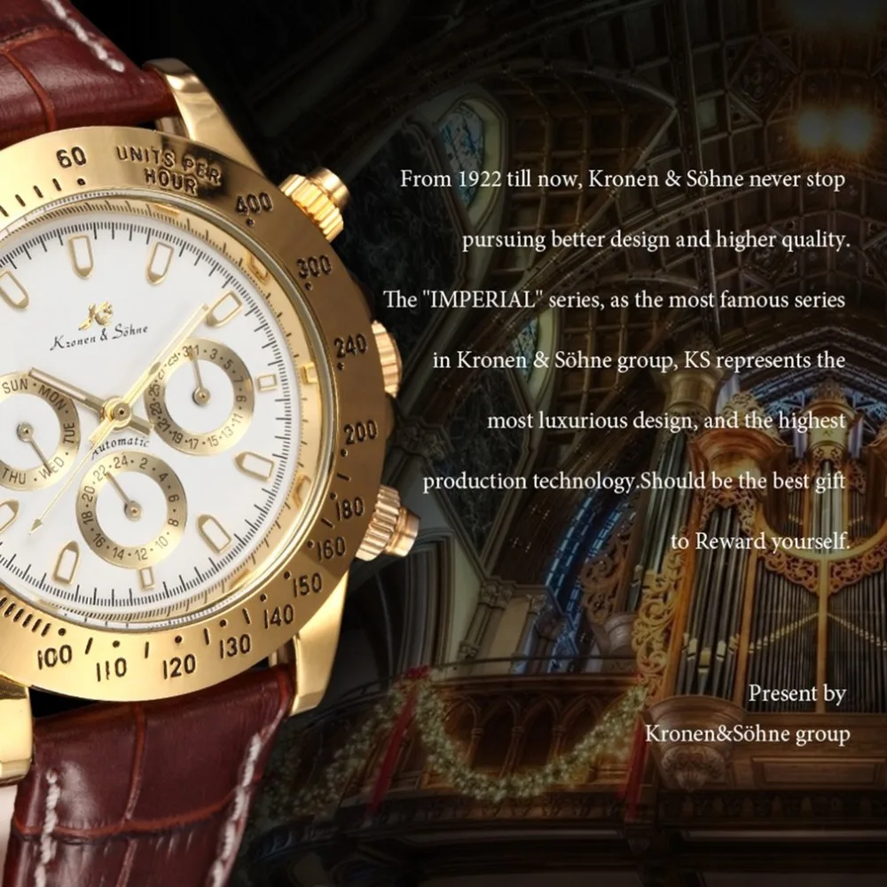 Ks Imperial Роскошные мужские часы с календарем, датой и датой, мужские часы, полностью стальные автоматические механические часы, золотой чехол, мужские часы/KS164