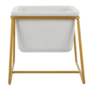 

1 Set Simple Flowerpot Ceramic Planter with Iron Rack Succulent Flowerpot
