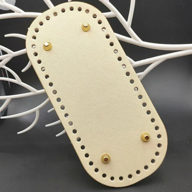 22x10cm Woven Long Bottom for Knitted Bag PU Leather Bag Accessories Handmade Bottom With 52Holes DIY Crochet Bag Bottom apricot
