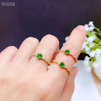 

fashion clear green diopside ring for women ornament real 925 silver gold plated round 4*4mm size natural gem girl date gift