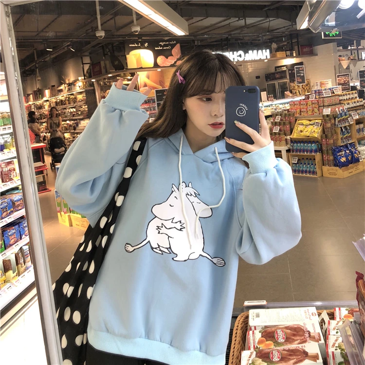 Женские толстовки с капюшоном, с принтом Kawaii, свободные, для студентов, Harajuku, одежда для женщин, толстые, теплые, для отдыха, уличная одежда, толстовки