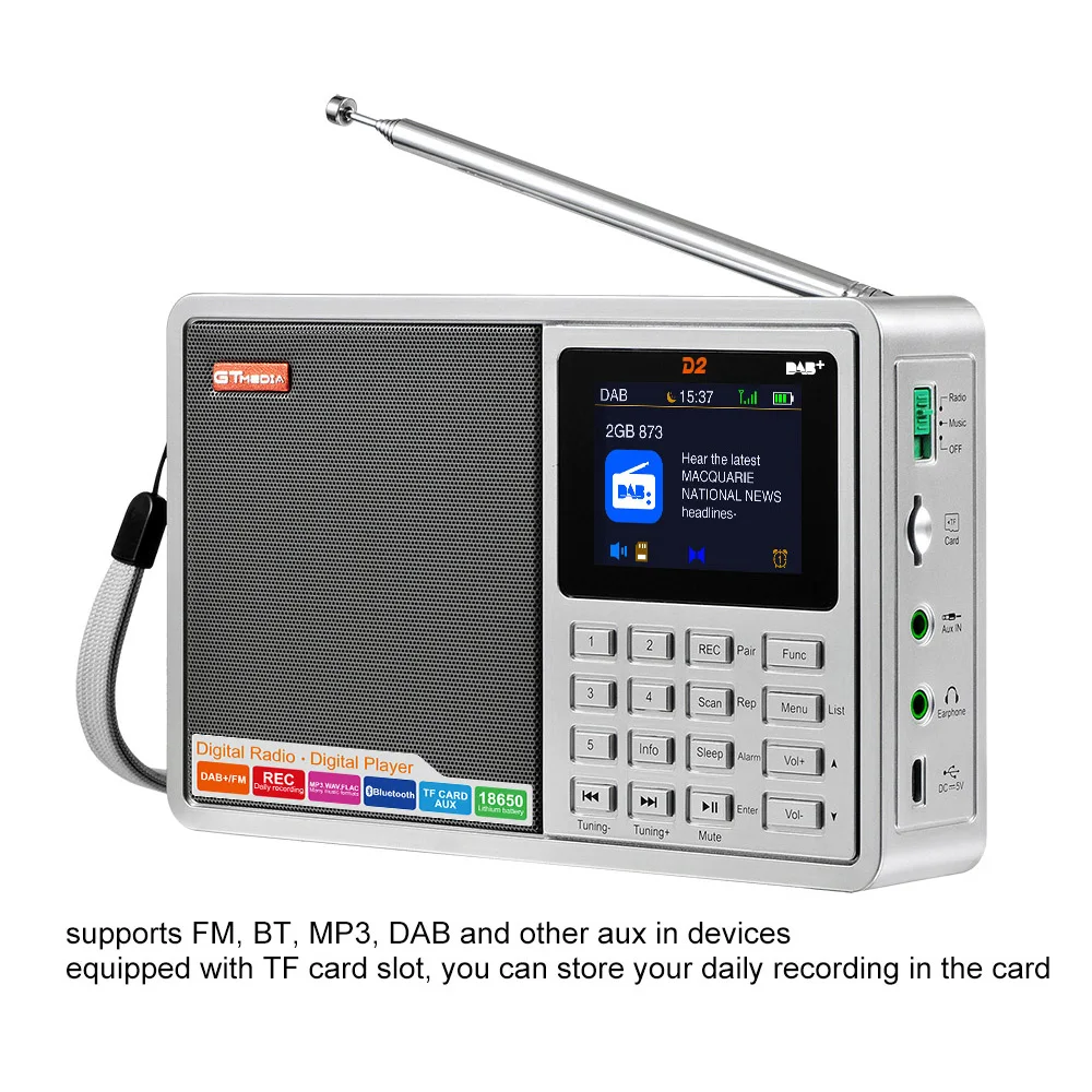 GTMEDIA D2 портативный радио FM DAB стерео/RDS Многополосный Радио динамик с ЖК-дисплеем будильник Поддержка Micro SD TF карта