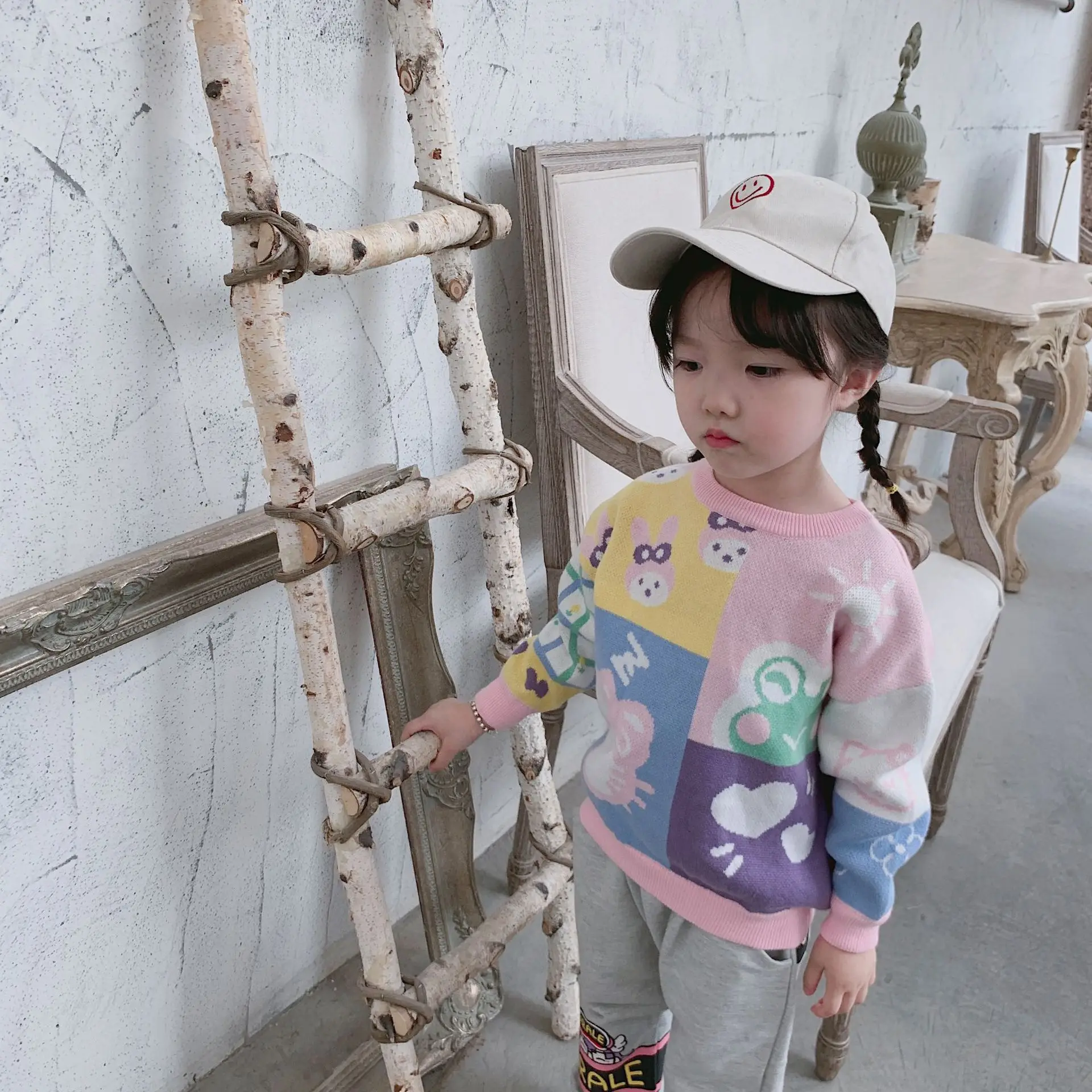 Tonytaobaby/осенне-зимняя одежда новая стильная детская одежда для маленьких девочек милый вязаный хлопковый свитер с круглым воротником для девочек