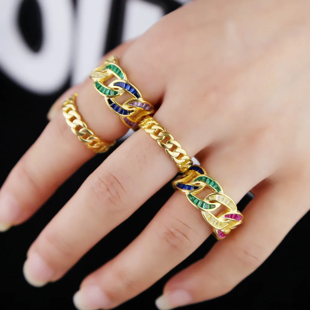 Позолоченное кольцо из стерлингового серебра 925 пробы в стиле хип-хоп, роскошное модное кольцо, Прямая поставка, изысканное кубинское кольцо с цепочкой для женщин и мальчиков, ювелирные изделия