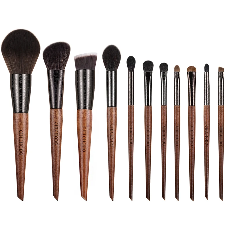 CHICHODO Makeup Brush The Amber Series Carved Tube Brushes 11pcs Natural Hair Set Powder Foundation Eyeshadow Makeup Tools makeup brush set
