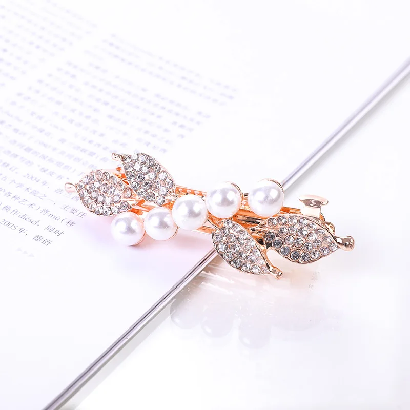 pink hair clips ALTOBEFUN Crystal Floral Hairpin Girl Ladies Hairwear Jewelry For Women Rhinestone Alloy Hair Clip Party Barrettes Leaf AE024 hair clips