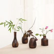 Маленькая ваза из твердой древесины, сушеная ваза для цветов, стол, маленькая Ретро деревянная ваза, цветок, обеденный стол, аксессуары, украшения
