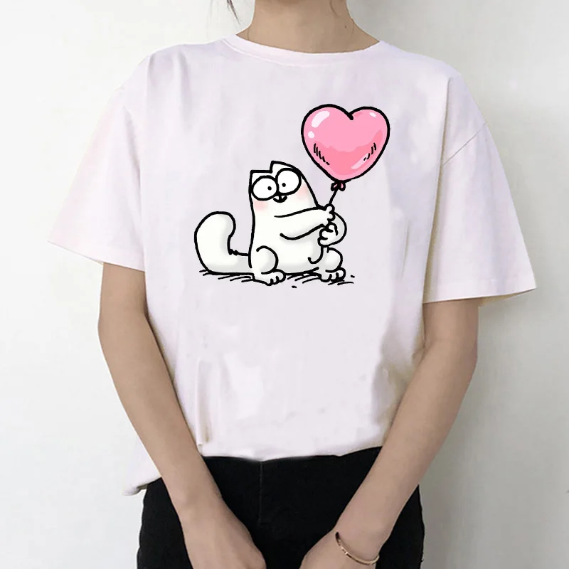 

2020 Cute White Simons Cat summer print Women's T-shirt Kawaii Cat fashion couples casual Street Clothing Harajuku T-shirt Tops