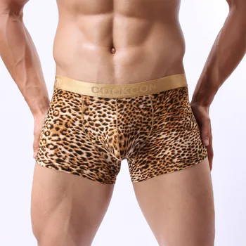 

COCKCON Brand Leopard Men's Sexy Boxer Shorts Bulge Enhancing Pouch Underpants Men Shorts Slips Seamless Sexy Male Pajamas