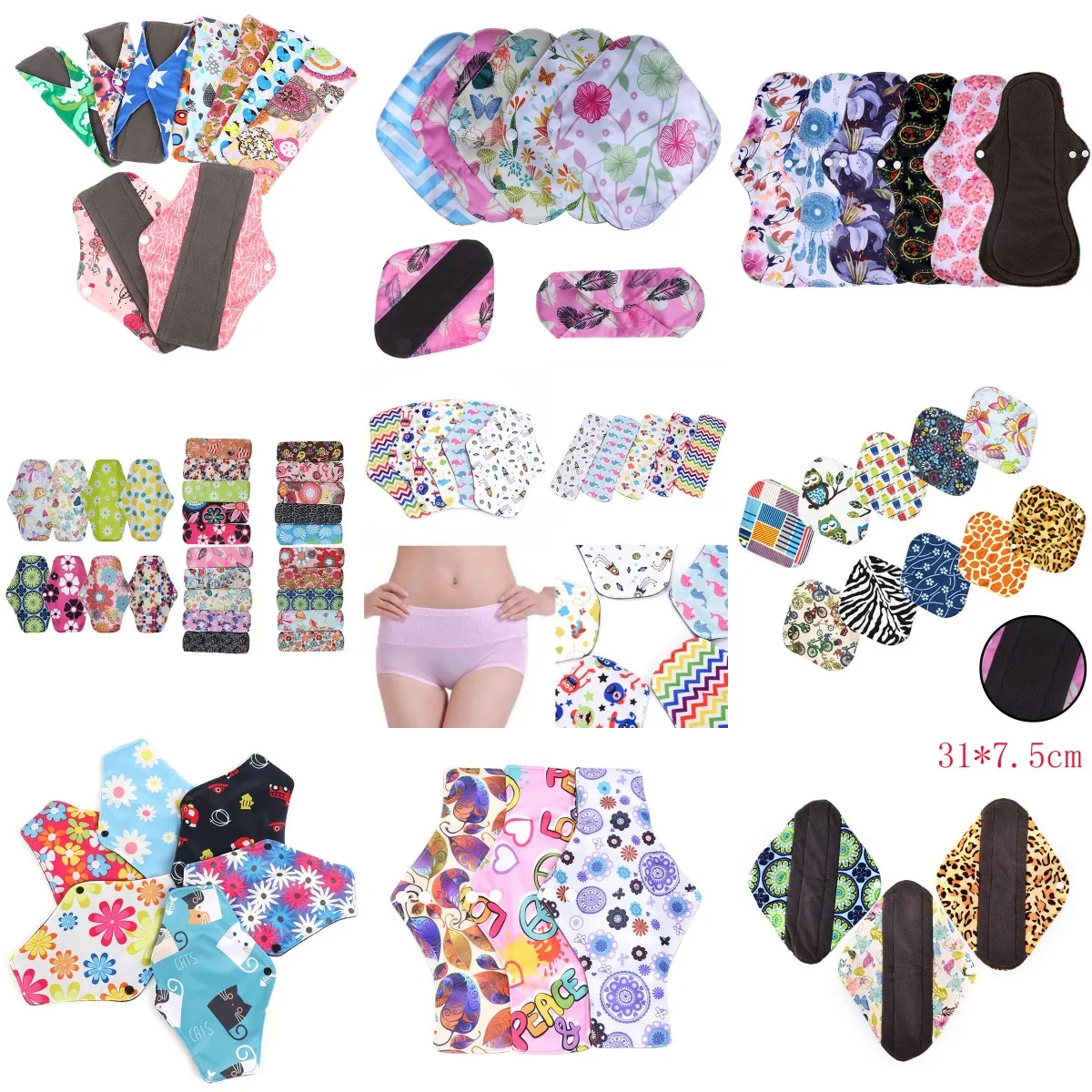 Washable Sanitary Towel Cloth Menstrual Pad Reusable Sanitary Pad Absorbent Charcoal Cloth Bamboo Menstrual Pad Higiene Feminina