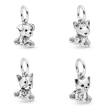 

New 100% 925 Sterling Silver 1:1 Charms Bulldog Labrador Bull Terrier PupPuppy Dog Kitty-Cat Dangle Charm