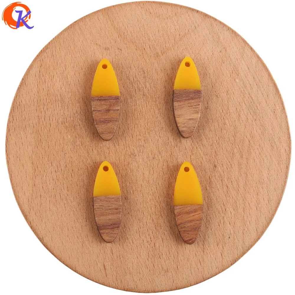 Yellow Сердечный дизайн 100 шт 10*28 мм Сделай Сам/ручная работа/амулеты/Овальная форма/натуральное дерево и смола/фурнитура для сережек/ювелирные аксессуары - Цвет: Yellow