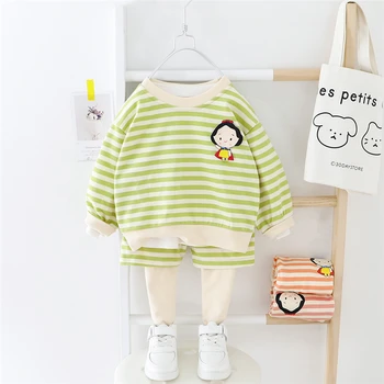 

Girls Clothing Sets 2020 Spring Toddler Infant Clothes Stripe Crtoon T Shirt Pants Kids Children Casual Clothing