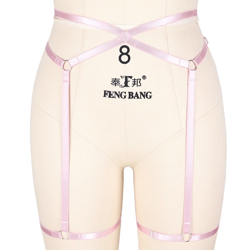 Ремень-подвязка для тела, пояс, розовые чулки на подтяжках, для свадьбы, танцев, панк, готика, с ремешками, в клетку, для ног, размера плюс, эластичное Сексуальное белье