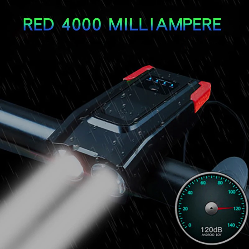 2000/4000mAh T6 светодиодный велосипедный головной светильник, светильник для горного велосипеда, наружная велосипедная USB лампа - Color: Red 4000 mAh