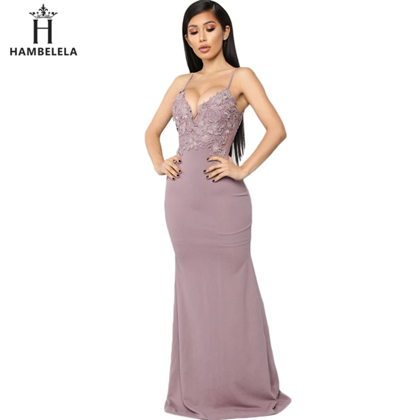 HAMBELELA Long Summer Floral Lace Dress Women Backless Bodycon Sexy Simple Elegant Prom Evening Party Wedding Maxi Dress Gown (14)