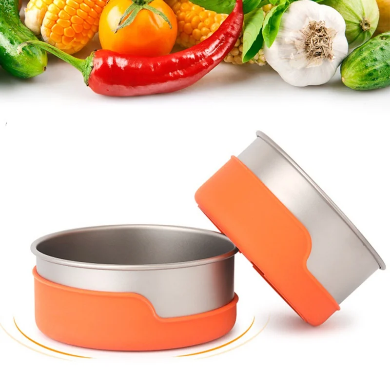 

Outdoor Titanium Bowl Camping Bowl Pan Pot Silicone Insulation Bowl Outdoor Camping Tableware Picnic Water Cup Mug