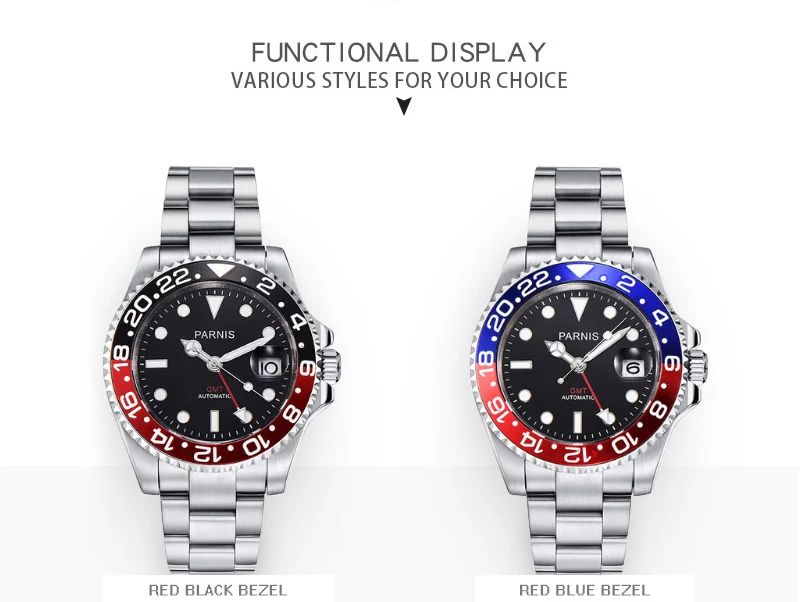 Мужские механические часы Parnis GMT с сапфировым стеклом, часы для ныряльщика, автоматические часы relogio masculino, Роскошные мужские часы