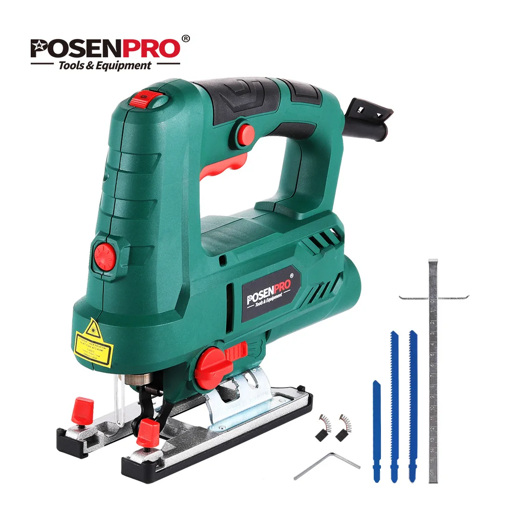 POSENPRO 800W Laser Jig Saw Variable Speed Multifunctional Jigsaw Electric Wood Saw Metal Ruler 3pcs Saw Blades for Woodworking