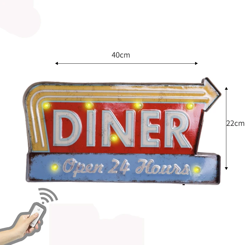 Светодиодная неоновая вывеска для гостиничного билборда, светильник для ресторана, бара, кафе, подвесные винтажные металлические вывески, стиль дистанционного управления N324 - Цвет: DINER