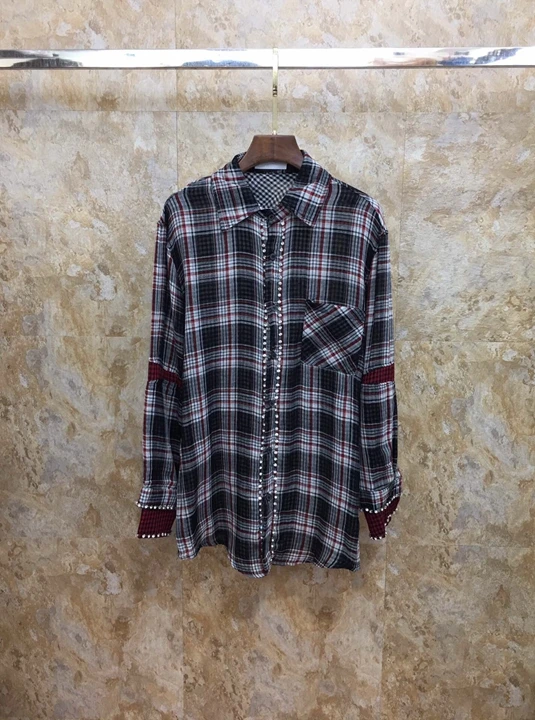 

Early autumn, 2019 New Lady's lapel, single pocket, Plaid nail beads, mid-long 100-tie jacket 822