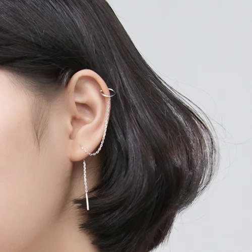 

Trusta Tassel Earrings 100% 925 Sterling Silver Dangle Linked Chain Clip On Earrings Sweet for Girls Lady Jewelry DS1563