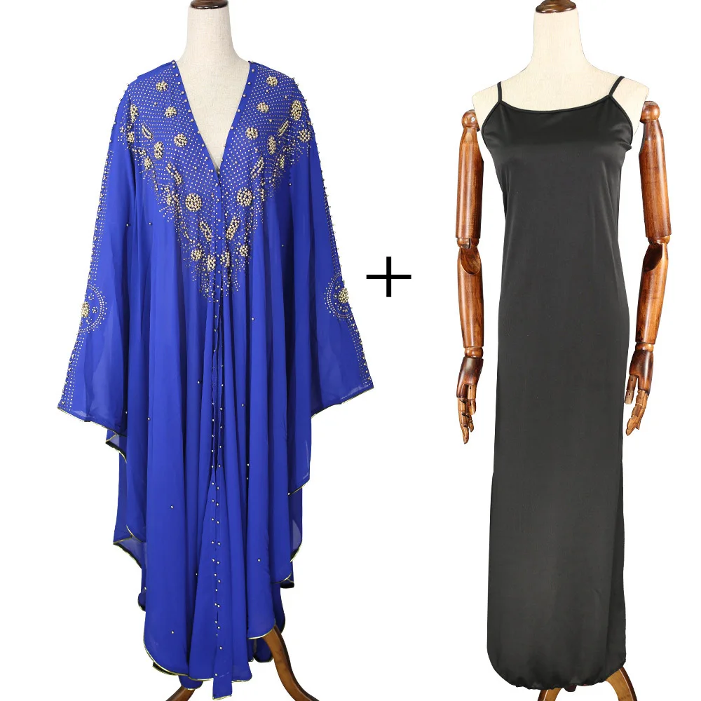 Abaya Jilbab Muslim Maxi Dress Solid Two Piece Plus Size Beaded Kaftan Long High Waist Vintage Fashion Islamic Clothings Robe