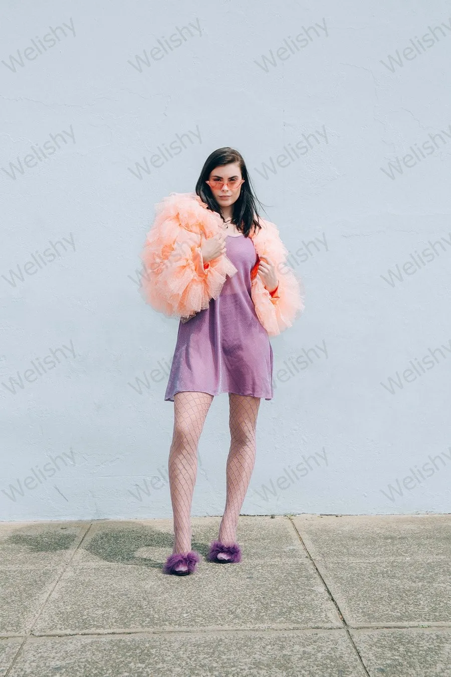 Chic Lavender Colorful Rainbow Blouse Pleated