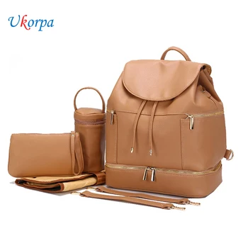 

Fashion Baby Diaper Bags Bagpack For Mummy PU Leather Large Capacity Nappy Changing Bag Stroller Diaper Travel Backpack For Baby