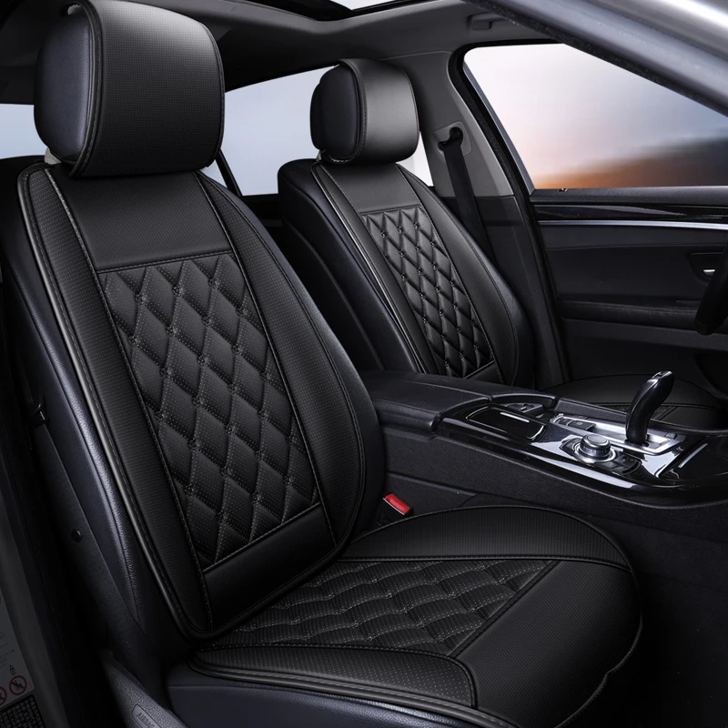 Auto zitkussen voor auto bureaustoel, ademende auto interieur stoelbekleding kussen met PU leder bamboe houtskool, Cover Pad voor alle seizoenen Grijs - 2 stuks