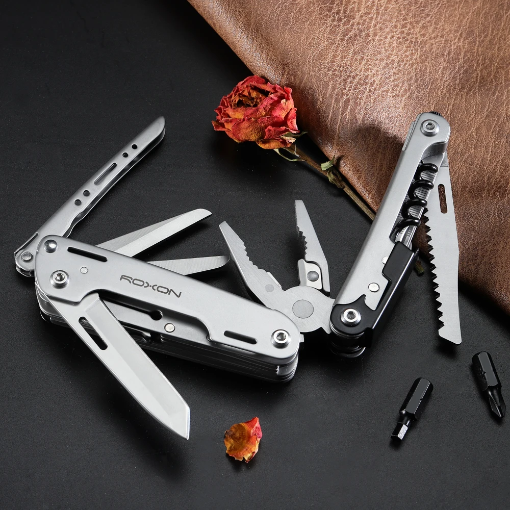 ROXON S801S 16-in-1 멀티툴 플라이어-포켓 나이프, 가위, 와이어 커터, 드라이버, 비트 그룹, EDC 도구, 서바이벌, 캠핑,