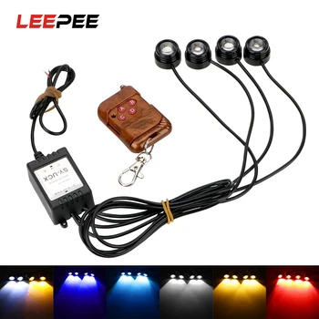 

LEEPEE Wireless Remote Control 12V Car Daytime Running Light Emergency Warning Strobe Flash Light 4 in 1 LED Car Eagle Eye Light