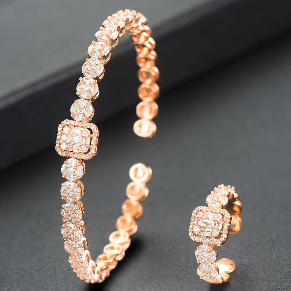 GODKI Luxury Square Arabia Bangle Ring Set Jewelry Sets For Women Wedding Cubic Zircon Crystal CZ aretes de mujer modernos