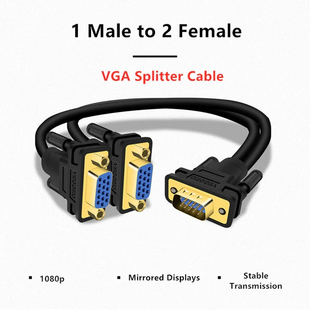 Cable divisor VGA de 1 ordenador a 2 monitores, adaptador Y divisor macho a  hembra, Cable divisor VGA para PC, portátil - AliExpress