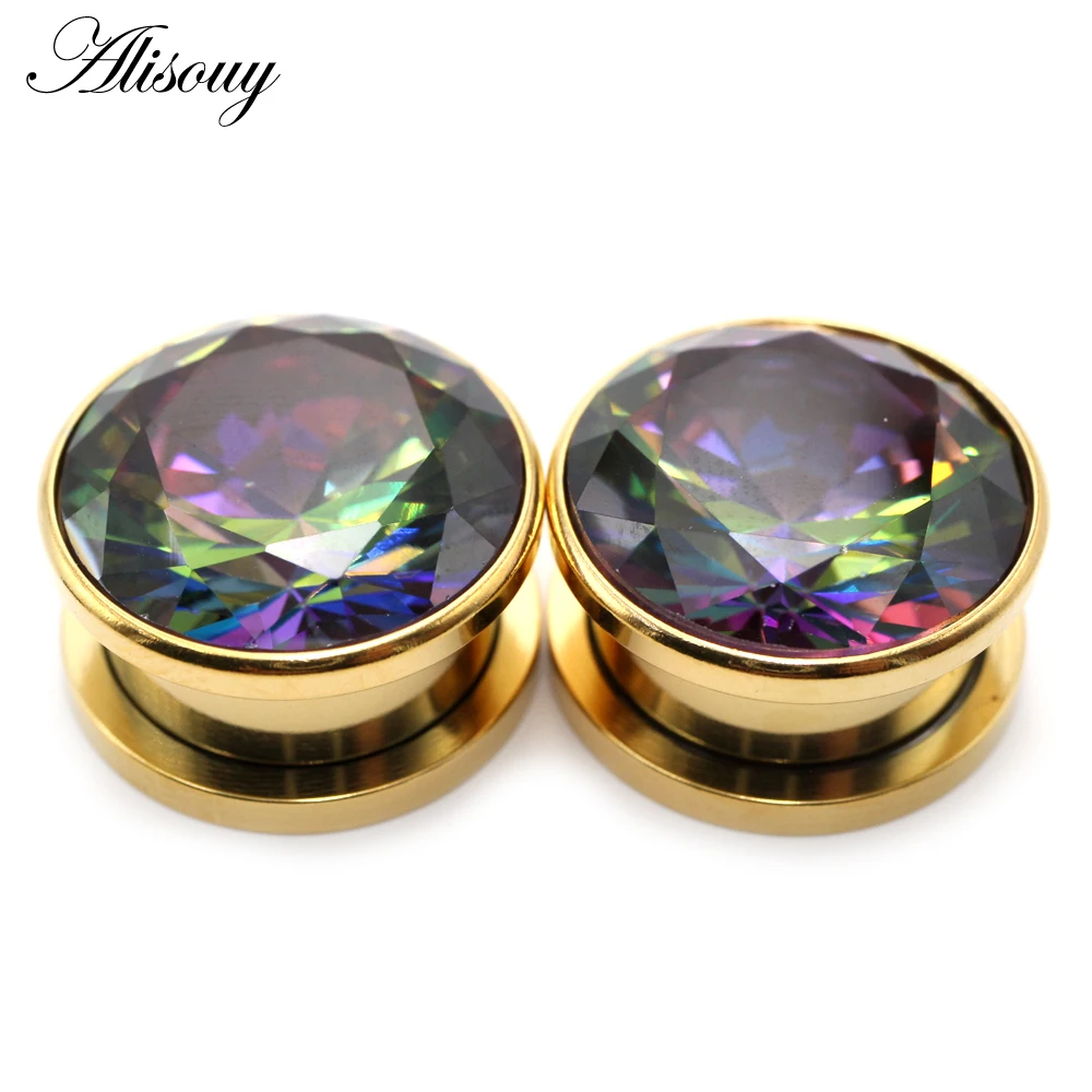 Alisouy 2 Stück Edelstahl Zirkonia Kristall Schraub-Ohrstöpsel Tunnel Plugs Expander Stretcher Gauges Ohrringe Körperschmuck – Detail 16