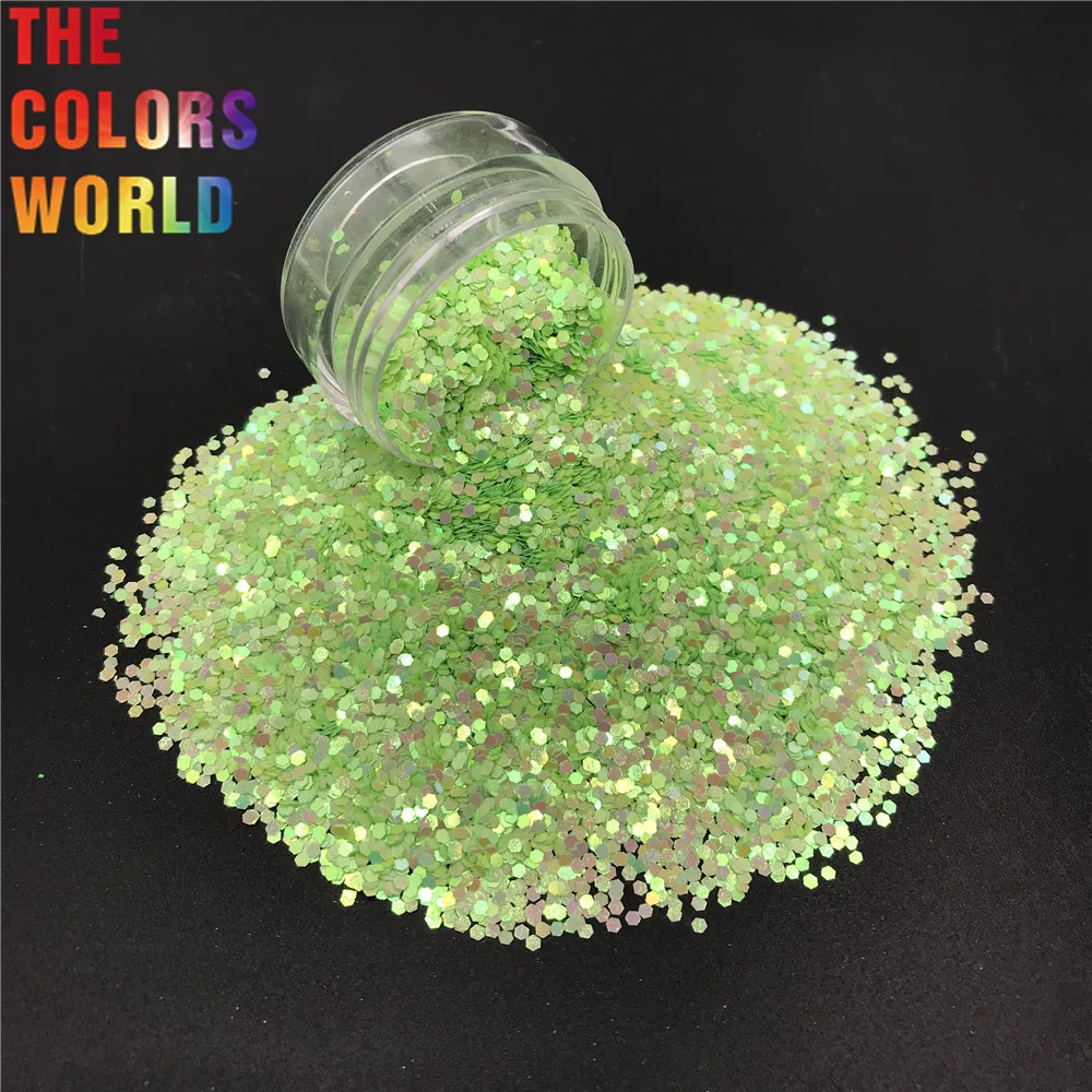 

TCI51 Pearlescent Iridescent Light Green Color Hexagon Shape Nail Glitter Art Decoration Nail Gel Makeup Crafts DIY Accessorie