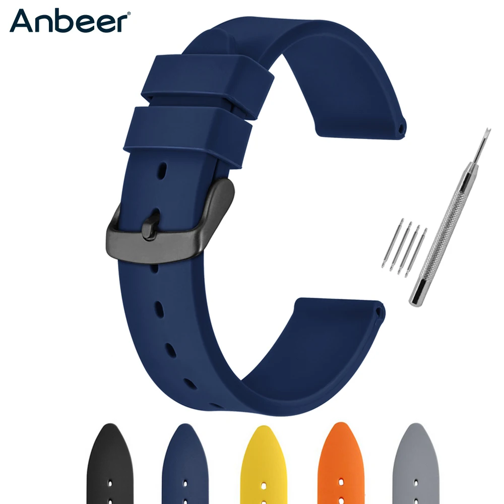 Резиновый ремешок для часов Anbeer 18 мм 20 22 24 сменный умных Спортивный Повседневный